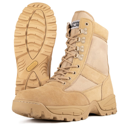 Savage Island Military Tactical Leather Side Zip & Lace Up Combat Boots