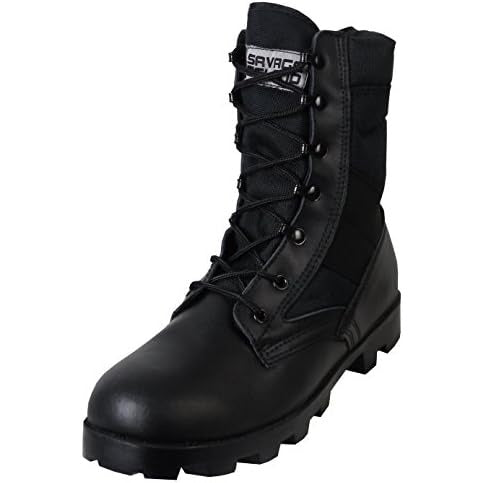 Black Leather Jungle Combat Boots Savage Island