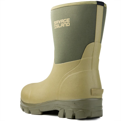 Savage Island Argyll Short Neoprene Wellington Boots - Insulated Rubber Warm Waterproof Wellies in Black & Green