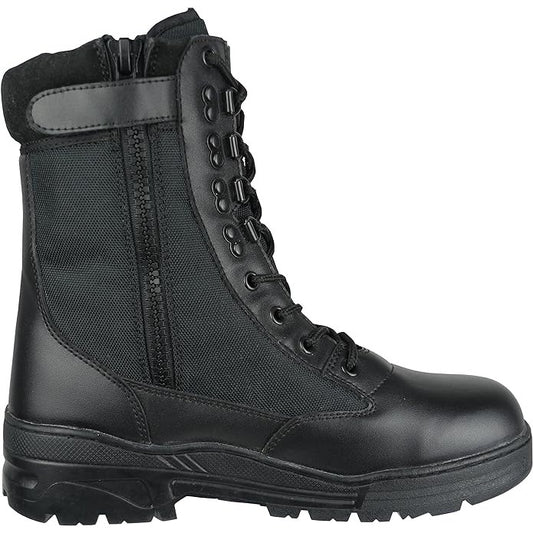 Black Leather Side Zip Patrol Boots