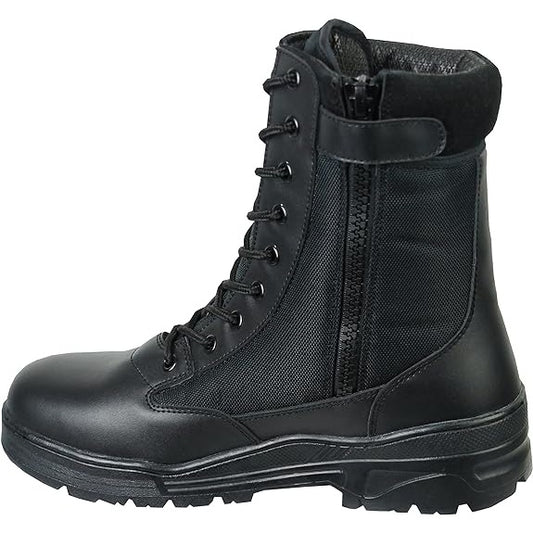 Side Zip Black Leather Patrol Boots