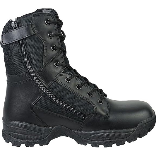 Tactical Side Zip Black Leather Patrol Boots