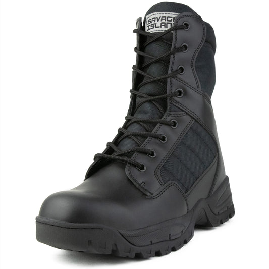 Tactical Side Zip Black Leather Patrol Boots Savage Island