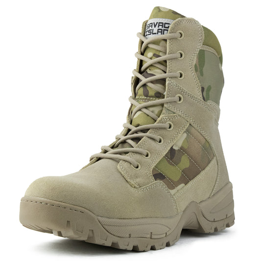 Tactical Side Zip Camo Desert Suede Patrol Boots Savage Island