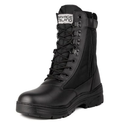 Black Leather Side Zip Patrol Boots Savage Island