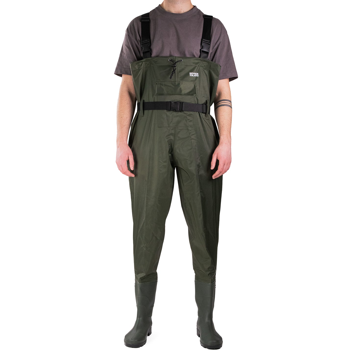 Nylon Chest Waders – PVC Coated, Front Pocket, Built-In Boots