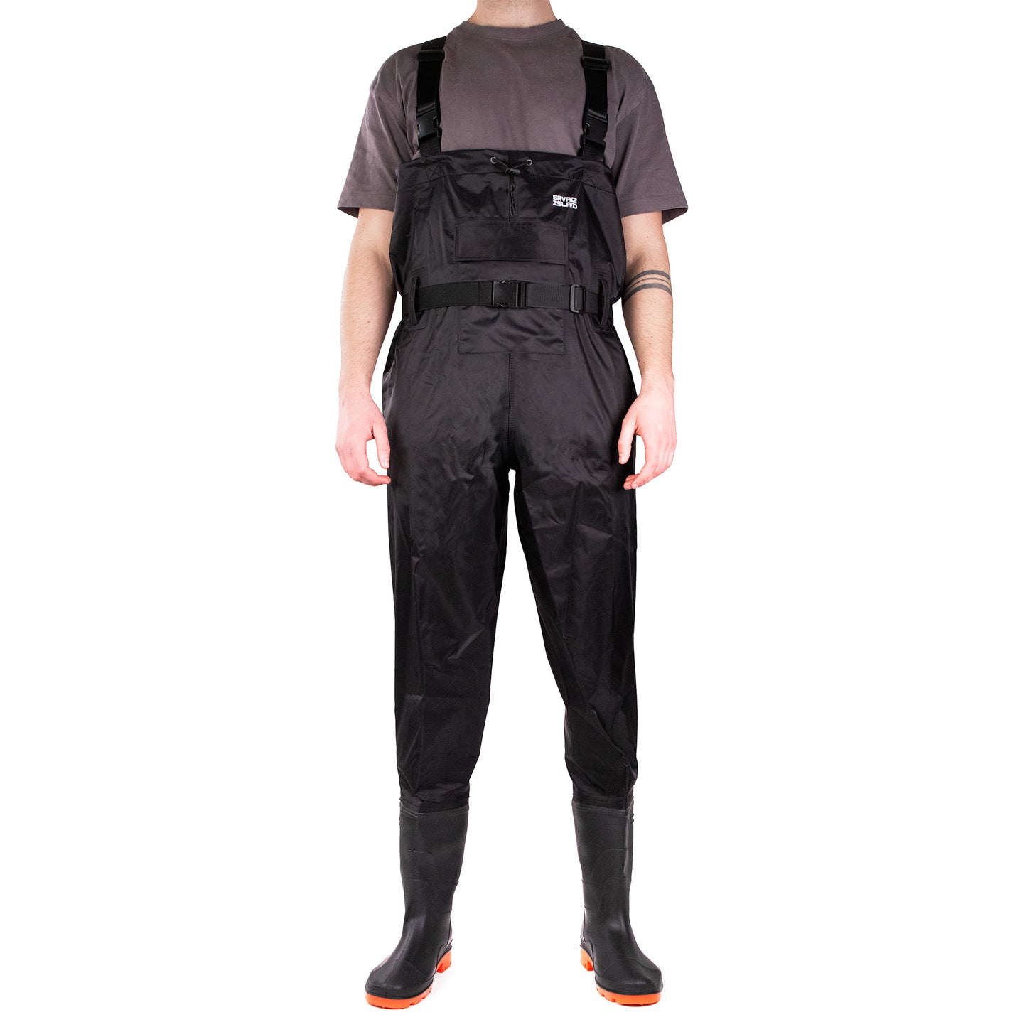 Nylon Chest Waders – PVC Coated, Front Pocket, Built-In Boots