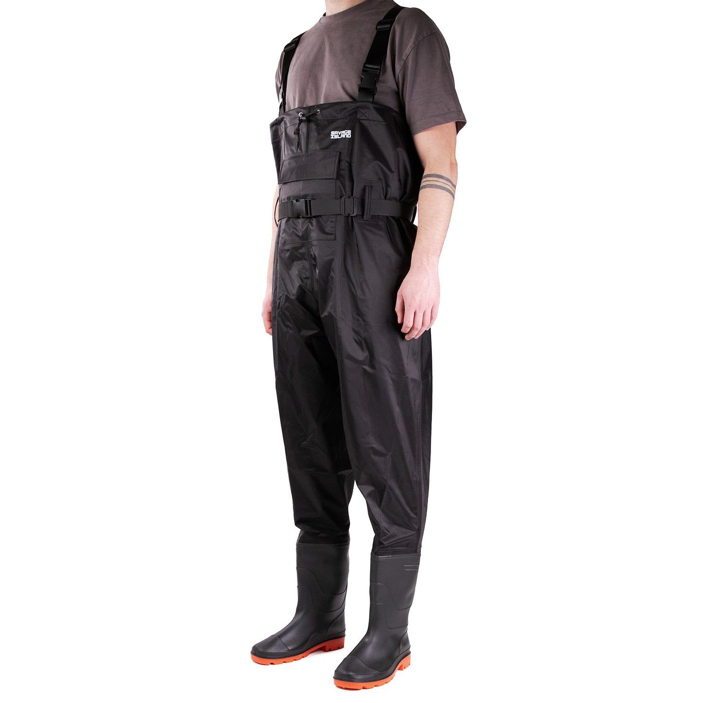 Nylon Chest Waders – PVC Coated, Front Pocket, Built-In Boots