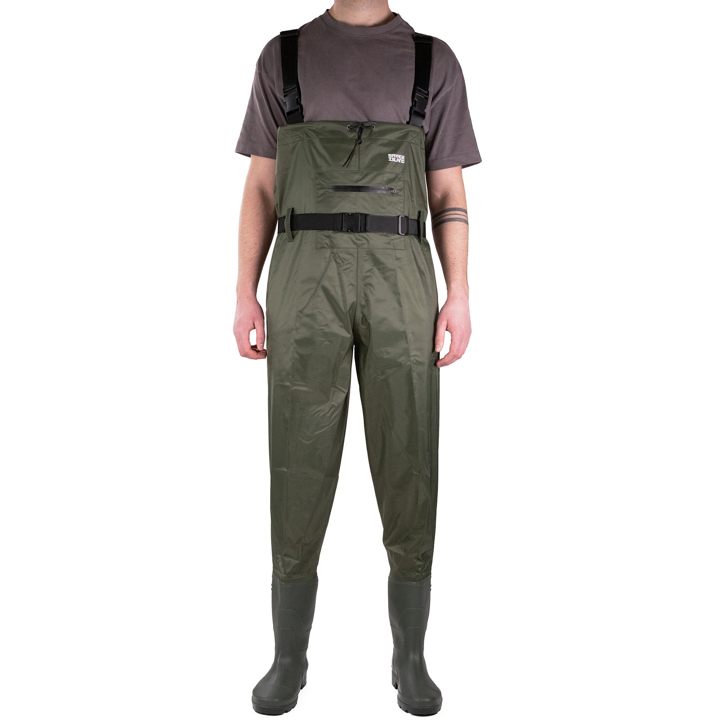 Nylon Chest Waders – PVC Coated, Zipped Front Pocket, Built-In Boots