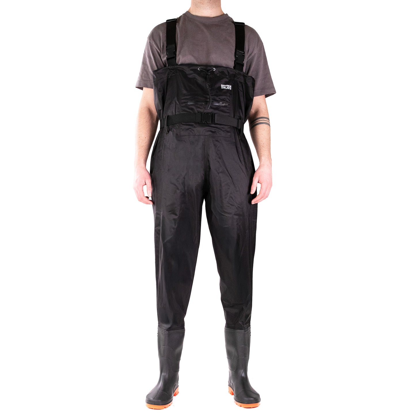 Nylon Chest Waders – PVC Coated, Zipped Front Pocket, Built-In Boots