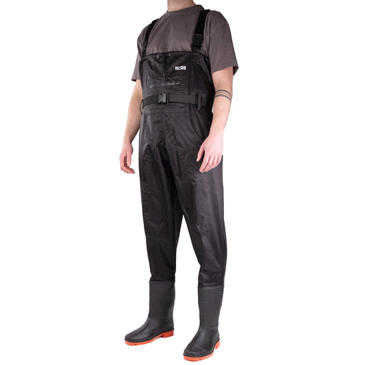 Nylon Chest Waders – PVC Coated, Zipped Front Pocket, Built-In Boots
