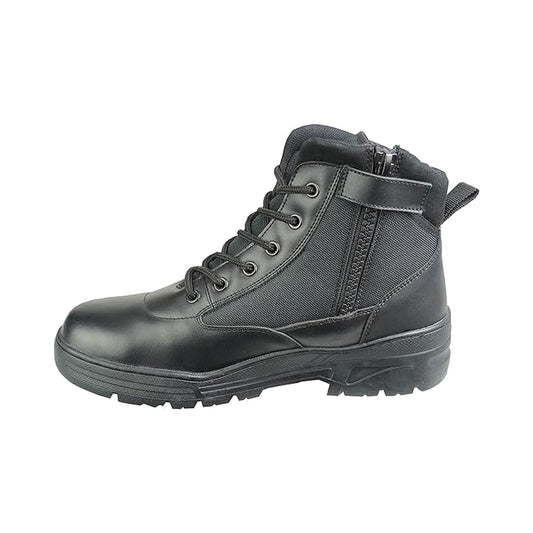 Ridge Mid Black Leather Side Zip Patrol Boots