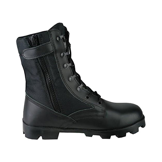 Shadow Black Leather Side Zip Jungle Combat Boots