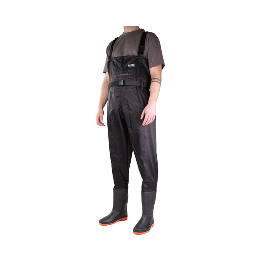 Nylon Chest Waders PVC Coated with Zipped Front Pocket and Built-In Boots
