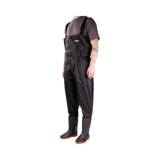 Nylon Chest Waders PVC Coated with Front Pocket and Built-In Boots
